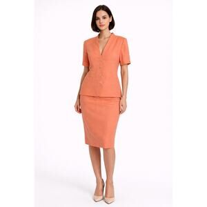 1980s Oleg Cassini peach two piece skirt suit size 10